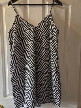 Black & White Geometric Mini Slip Dress with Spaghetti Straps